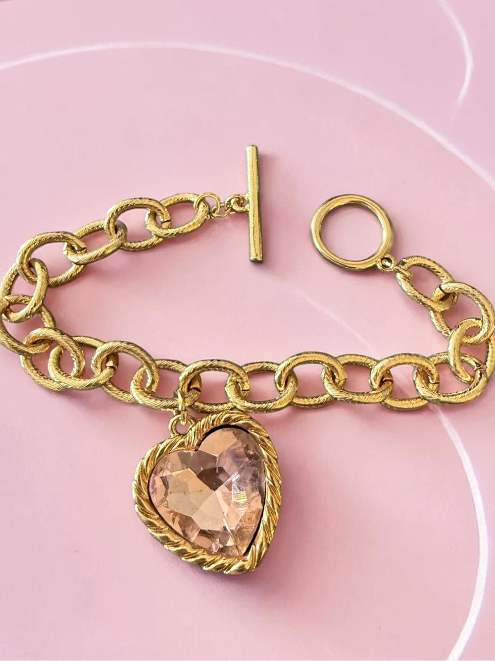 NWOT Adorable Gold Chain Bracelet with Pink Heart Charm